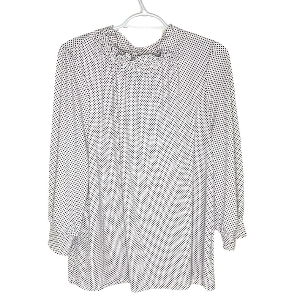 Adrianna Papell White & Black Polka Dot - Smocked Mock Neck Blouse